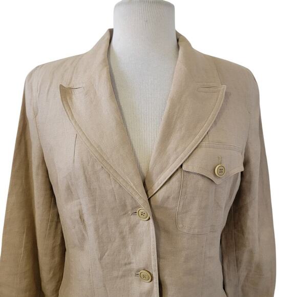 Apostrophe 100% Linen 3 Button Front Oversized Blazer Jacket Natural Fibers - Picture 2 of 9
